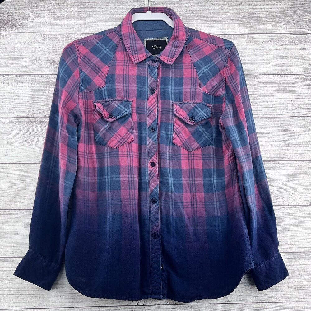 Rails Plaid Button Down Shirt Size XS‎ Blue Pink Double Gaze Shirt Long Sleeve